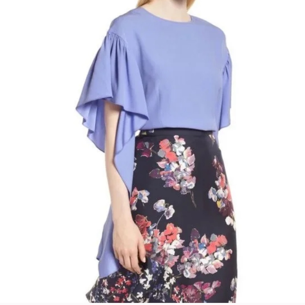 Lewit Statement Flutter Sleeve Blouse Lilac Purple Size Large New With Tags